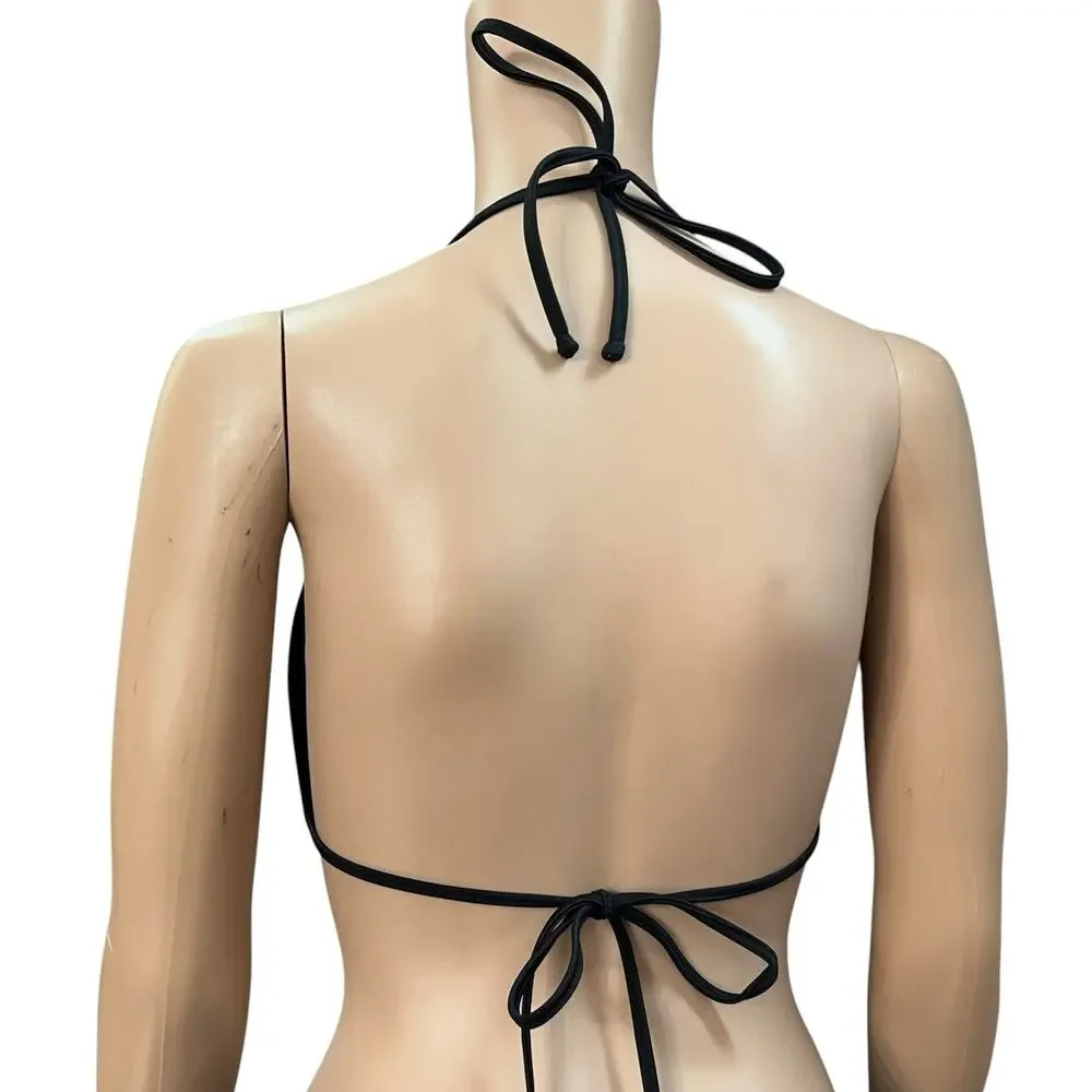 Luli Fama Cosita Buena Push Up Padded Bikini Top Large Black Halter Tie Front